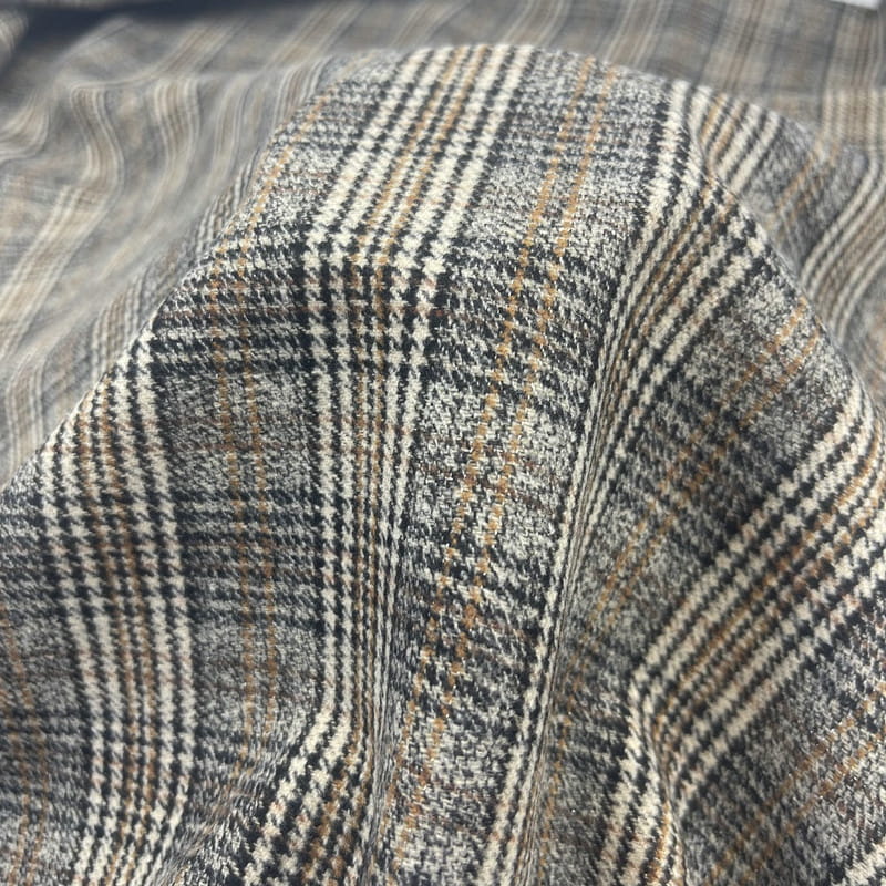 Kotak-kotak Houndstooth Check Kain Tenun Metallic Coklat Untuk Suaian 250515