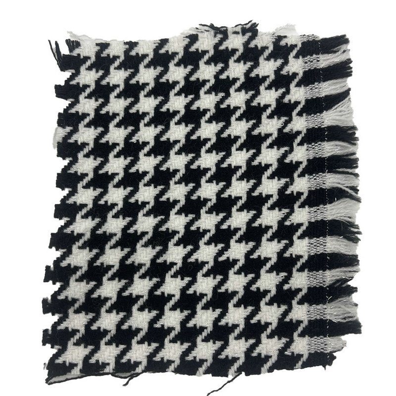 Hitam Putih Akrilik Metallic Houndstooth Jacquard Tweed Fabrik Untuk Upholsteri